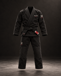 RVVN MESTRE LEO, kimono BJJ negro, diseño delantero minimalista